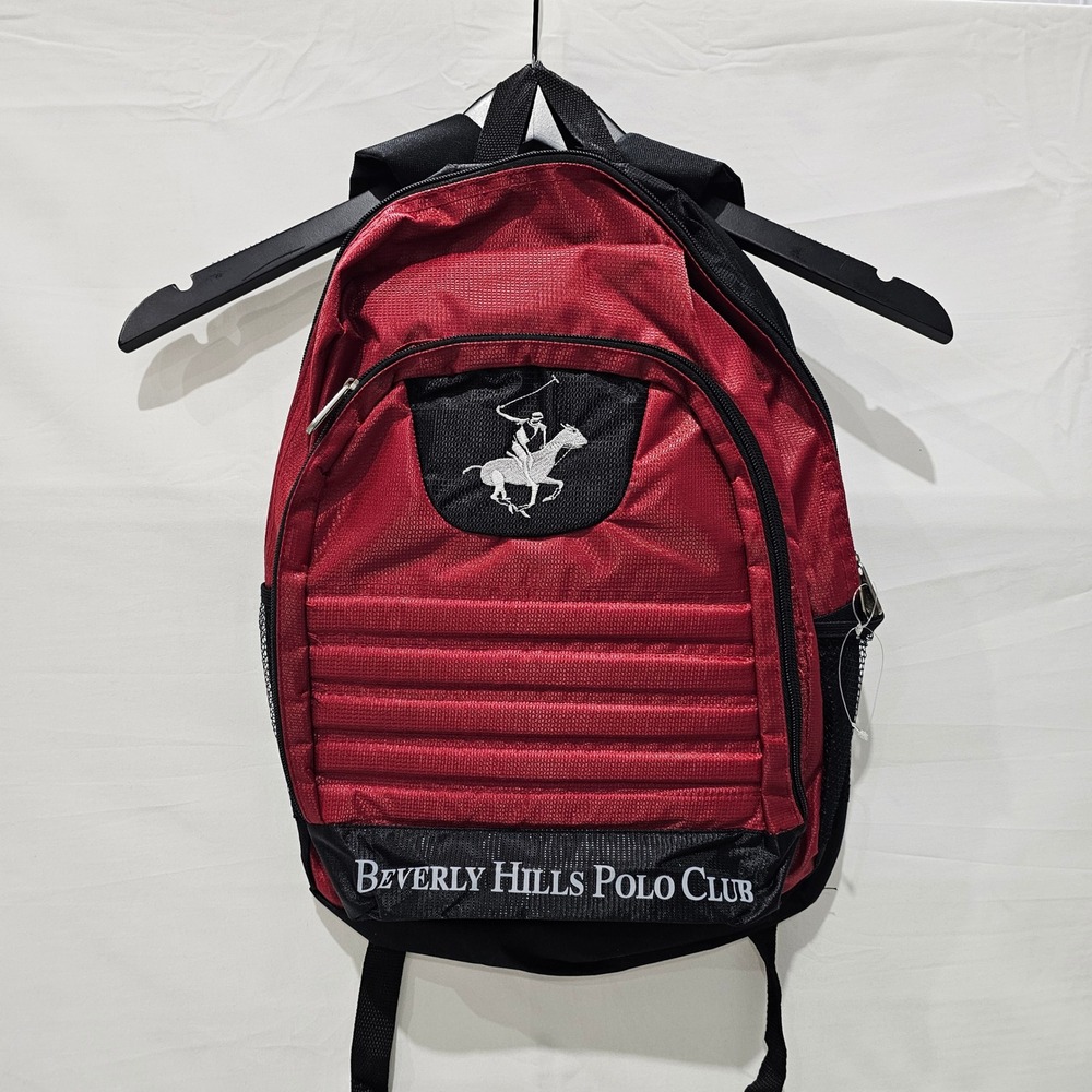 New Beverly Hills Polo Club Red Black Ripstop Backpack Embroidered Logo BHPC Bag